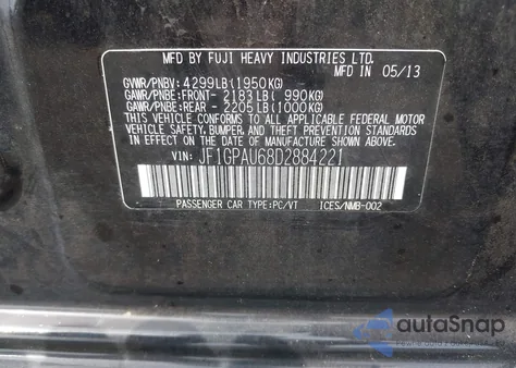 2013 Subaru Impreza 2.0I Sport Limited z USA, uszkodzony, nr VIN JF1GPAU68D2884221